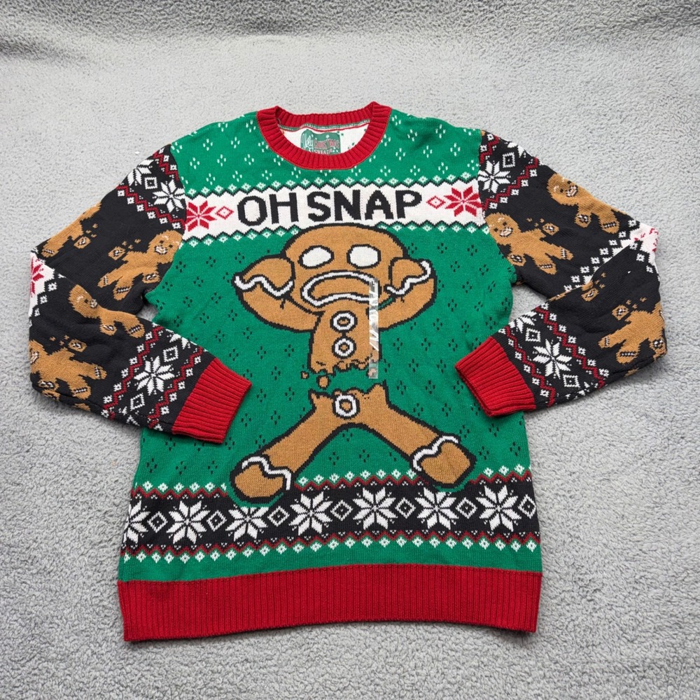Ugly‎ Christmas Sweater KHXF4S6001 Mens Large Green Gingerbread Oh Snap Pullover
